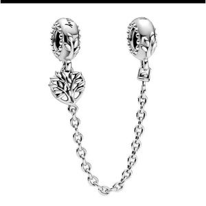 ❤️BEAUTIFUL SILVER SAFETY CHAIN WITH TREE OF LIFE FITS ALL PANDORA BRACELETS ❤️
